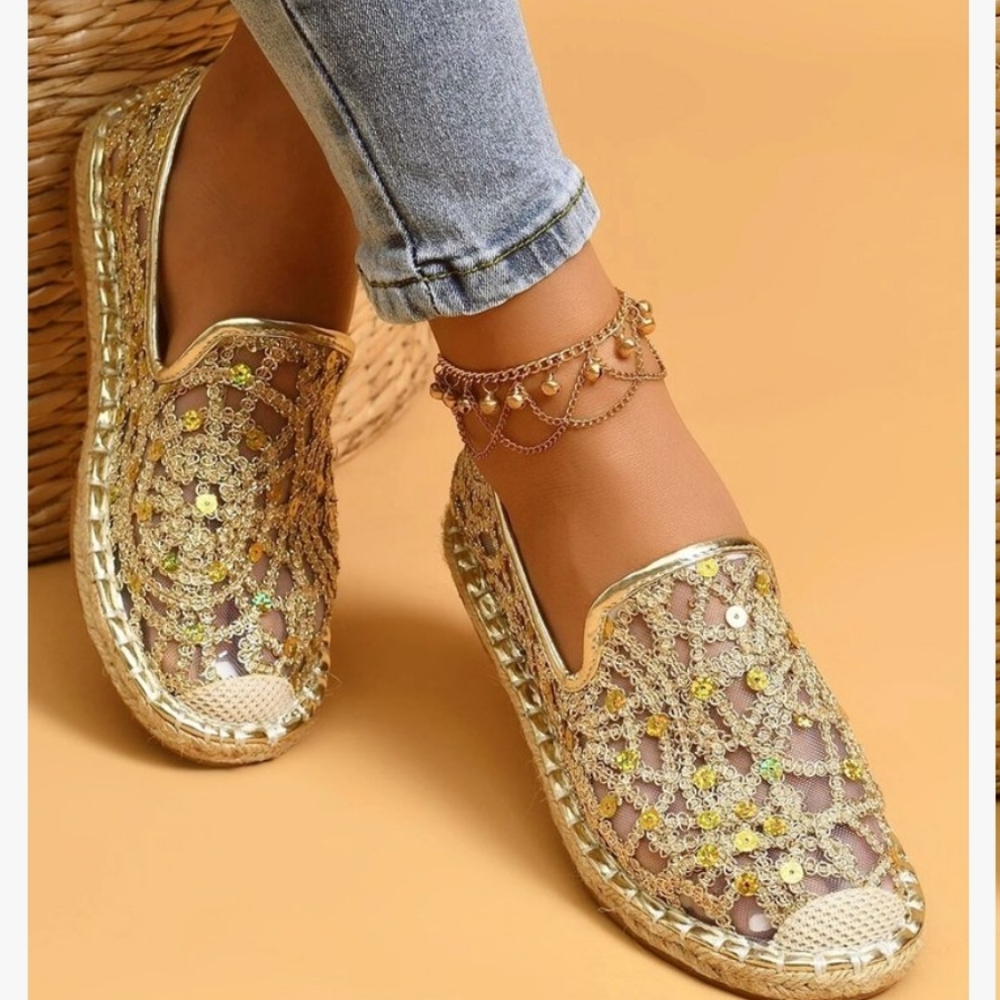 Gold Sequin Accent Espadrilles!